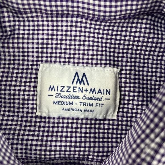 Mizzen Main Performance Shirt Mens M Blue Check Trim Fit Maylard Button Lng Slv - Picture 3 of 8